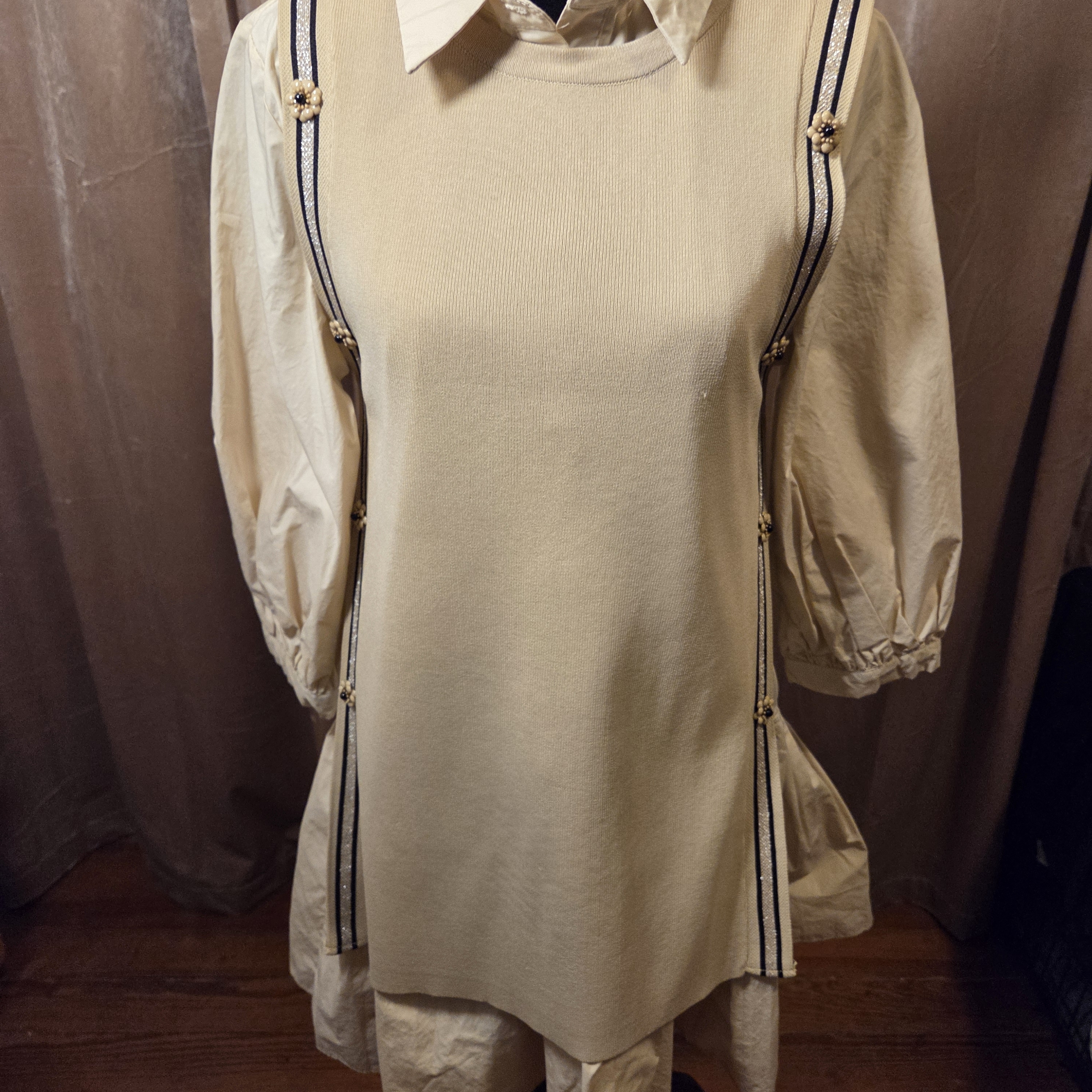 Cream Tunic Dress With Striped Accents